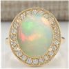 Image 1 : 5.60 CTW Natural Opal And Diamond Ring 14K Solid Yellow Gold