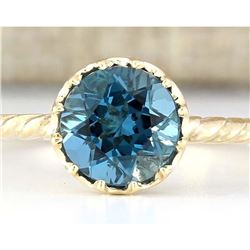 1.50 CTW Natural London Blue Topaz And Diamond Ring In 14k Yellow Gold