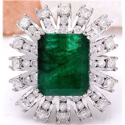 7.60 CTW Natural Emerald 18K Solid White Gold Diamond Ring