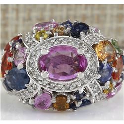 6.83 CTW Natural Sapphire And Diamond Ring In 18K White Gold