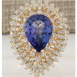 6.31 CTW Natural Tanzanite And Diamond Ring In 18K Yellow Gold