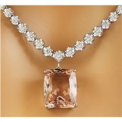 12.60 CTW Morganite 14K White Gold Diamond Necklace