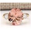 Image 1 : 5.99 CTW Natural Morganite And Diamond Ring In 14k Solid Yellow Gold