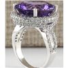 Image 3 : 13.81 CTW Natural Amethyst And Diamond Ring In 18K Solid White Gold