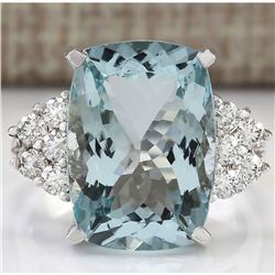 8.13 CTW Natural Aquamarine And Diamond Ring In 14k Solid White Gold