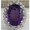 Image 1 : 15.83 CTW Natural Amethyst And Diamond Ring In 18K Solid White Gold