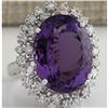 Image 2 : 15.83 CTW Natural Amethyst And Diamond Ring In 18K Solid White Gold