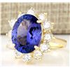 Image 2 : 10.50 CTW Natural Blue Tanzanite And Diamond Ring 18K Solid Yellow Gold