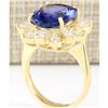 Image 3 : 10.50 CTW Natural Blue Tanzanite And Diamond Ring 18K Solid Yellow Gold
