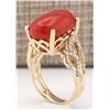 Image 3 : 12.00 CTW Natural Coral And Diamond Ring In 18K Yellow Gold