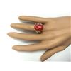 Image 4 : 12.00 CTW Natural Coral And Diamond Ring In 18K Yellow Gold