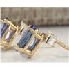 Image 2 : 2.00 CTW Natural Blue Tanzanite Earrings In 14K Yellow Gold