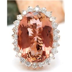 16.60 CTW Natural Morganite 18K Solid Rose Gold Diamond Ring