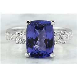 5.40 CTW Tanzanite 18K White Gold Diamond Ring