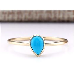 0.40 CTW Natural Turquoise Ring In 18K Yellow Gold