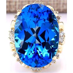 30.50 CTW Natural Topaz 14K Solid Yellow Gold Diamond Ring