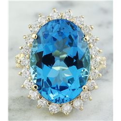 13.00 CTW Topaz 14K Yellow Gold Diamond Ring