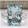 Image 1 : 8.13 CTW Natural Aquamarine And Diamond Ring In 18K Solid White Gold