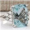 Image 2 : 8.13 CTW Natural Aquamarine And Diamond Ring In 18K Solid White Gold