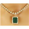 Image 3 : 13.80 CTW Natural Emerald 18K Solid Yellow Gold Diamond Necklace