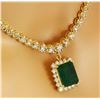 Image 4 : 13.80 CTW Natural Emerald 18K Solid Yellow Gold Diamond Necklace