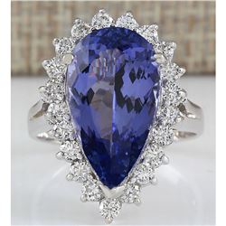 7.26 CTW Natural Tanzanite And Diamond Ring In 18K White Gold