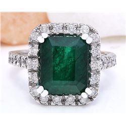 5.82 CTW Natural Emerald 18K Solid White Gold Diamond Ring