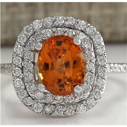 3.13 CTW Natural Orange Sapphire And Diamond Ring In18K White Gold