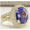 Image 2 : 8.54 CTW Natural Tanzanite And Diamond Ring In 14K Yellow Gold