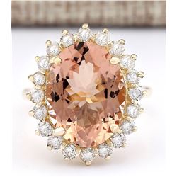 8.66 CTW Natural Morganite And Diamond Ring In 14k Solid Yellow Gold