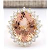 Image 1 : 8.66 CTW Natural Morganite And Diamond Ring In 14k Solid Yellow Gold
