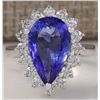Image 1 : 4.13 CTW Natural Blue Tanzanite And Diamond Ring In 14K Solid White Gold