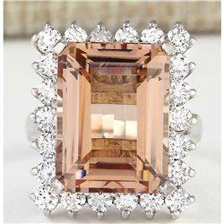 15.08 CTW Natural Morganite And Diamond Ring In 18K White Gold