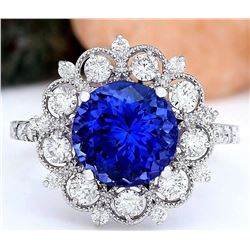 5.18 CTW Natural Tanzanite 18K Solid White Gold Diamond Ring