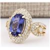 Image 2 : 5.11 CTW Natural Tanzanite And Diamond Ring In 14k Yellow Gold