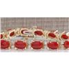 Image 1 : 18.44CTW Natural Red Coral And Diamond Bracelet In 18K Solid Yellow Gold