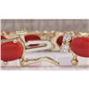 Image 2 : 18.44CTW Natural Red Coral And Diamond Bracelet In 18K Solid Yellow Gold