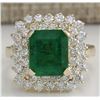 Image 1 : 5.51 CTW Natural Emerald And Diamond Ring 18K Solid Yellow Gold