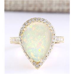 5.27 CTW Natural Opal And Diamond Ring In 14k Yellow Gold