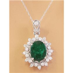 3.14 CTW Natural Emerald 14K Solid White Gold Diamond Pendant Necklace