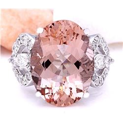 12.56 CTW Natural Morganite 18K Solid White Gold Diamond Ring