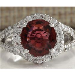 4.35 CTW Natural Pink Tourmaline And Diamond Ring 18K Solid White Gold