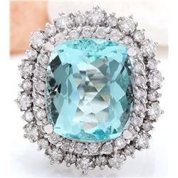 11.71 CTW Natural Aquamarine 18K Solid White Gold Diamond Ring