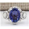 Image 1 : 4.80 CTW Natural Blue Tanzanite And Diamond Ring 18K Solid White Gold