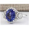 Image 2 : 4.80 CTW Natural Blue Tanzanite And Diamond Ring 18K Solid White Gold