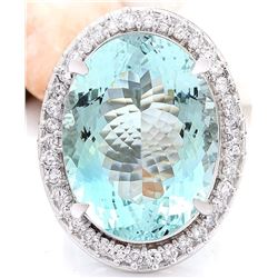 27.82 CTW Natural Aquamarine 18K Solid White Gold Diamond Ring