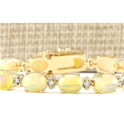 17.91 CTW Natural Opal And Diamond Bracelet In 14k Yellow Gold