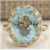 Image 1 : 5.32 CTW Natural Aquamarine And Diamond Ring 18K Solid Yellow Gold