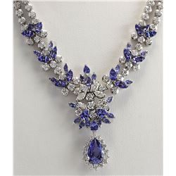 19.42 CTW Natural Tanzanite And Diamond Necklace In 18K White Gold