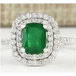 2.44 CTW Natural Emerald And Diamond Ring In 18K White Gold